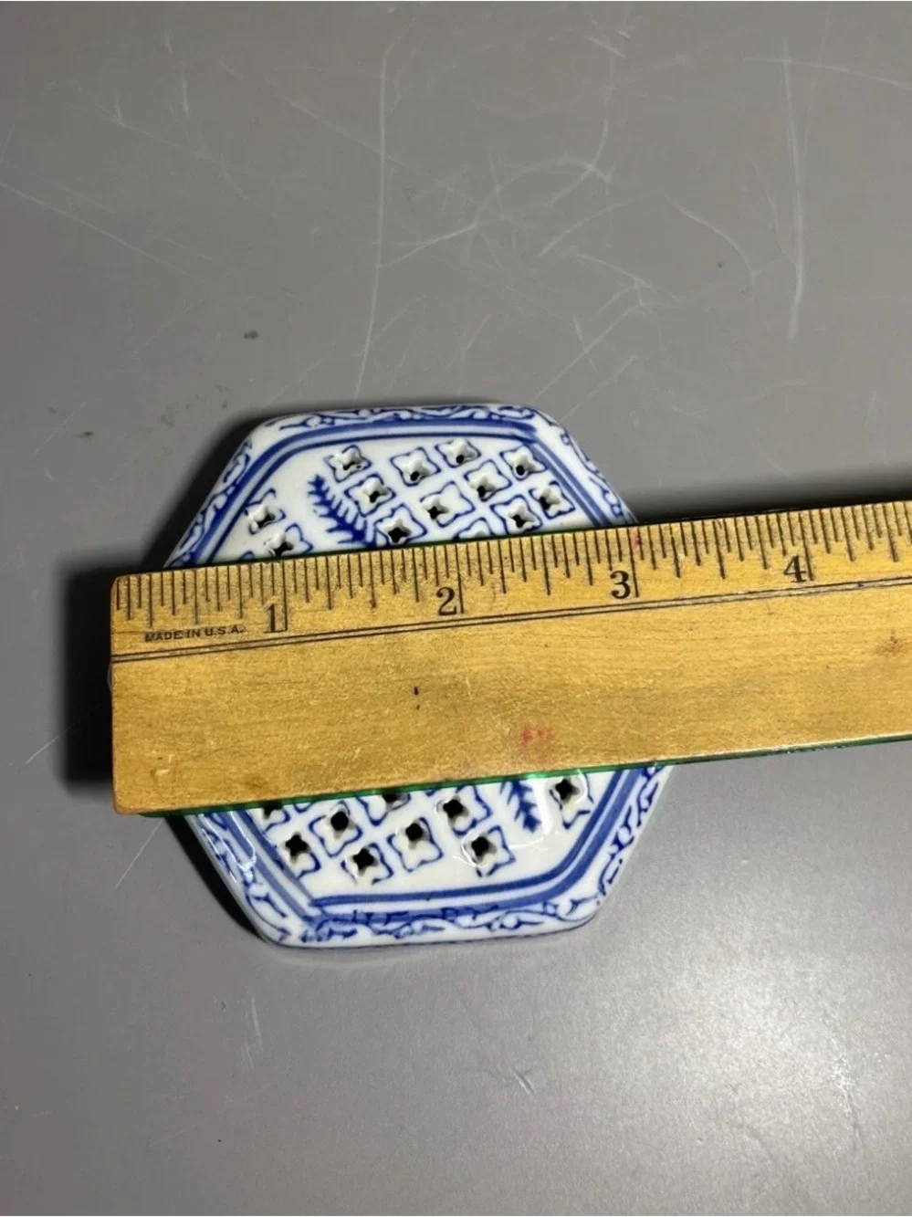 Blue and White Hexagonal Porcelain Storage Box - Decorative Trinket Dish